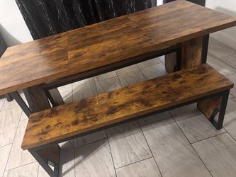 Wood dinning table and 2 benches