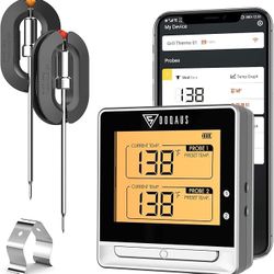 Bluetooth Meat Thermometer for Grilling, Wireless Meat Thermometer with 2 Probes, 197ft Remote BBQ Thermometer with Smart Kitchen Timer and Backlight 