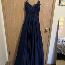 Navy Blue Prom Dress Size 5 with Tie Back 