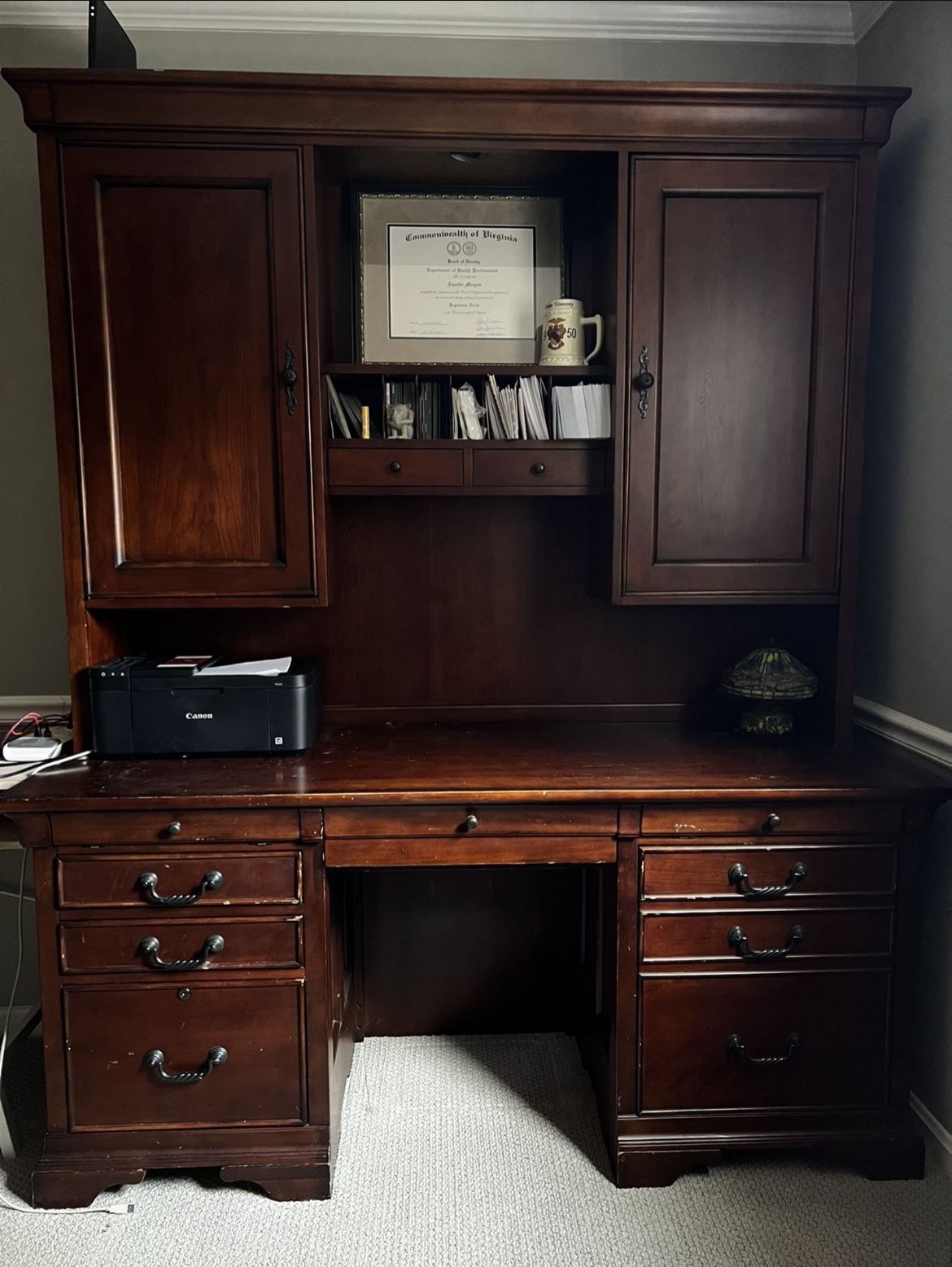 Solid Wood Executive Desk With Hutch