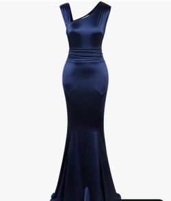 Blue Satin Mermaid Cocktail Formal Dress