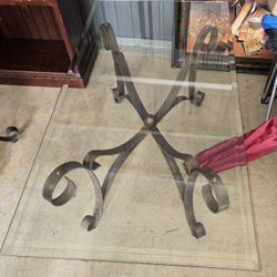 Rustic wrought iron coffee table, beveled glass top 26x50