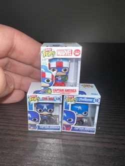 3 BITTY Captain America 1-Inch Funko Pops Marvel Hyper Chase #125 #10 Avengers Christmas Holidays