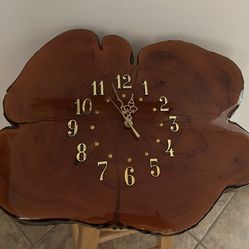 Clock vintage Lacquered  Cyprus Wood Live Edge Wall Clock