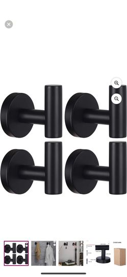 4 Pack Black stainless Steel Towel/Coat Hooks