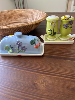 Beautiful butter dish and salt and pepper set