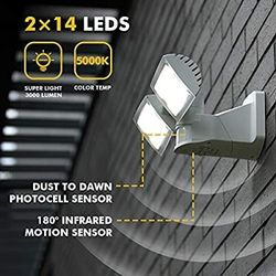 LUTEC 3000 Lumen 32 Watt Motion Activated Integrated Floodlight Outdoor with Motion Sensor, 5000K Daylight, Dusk to Dawn, Waterproof Exterior Security
