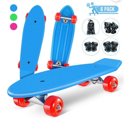 Kids Skateboard Kit Complete Skateboard Downhill Longboard with Protective Gears for Boys G