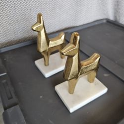 2 Gold Llama Book End Stands