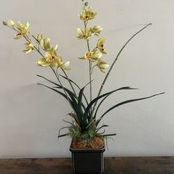 Faux Orchid Arrangement in Ceramic Vase