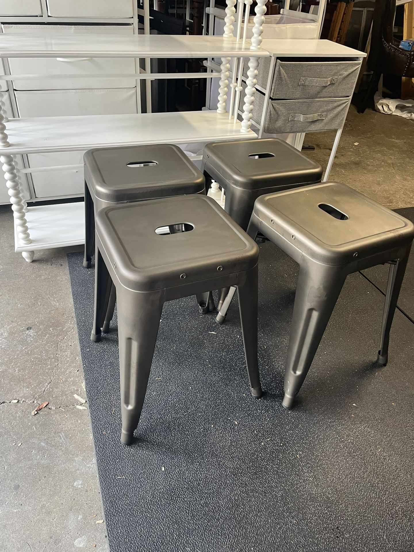 Nice 4 Metal Stools  ( 12 Inch  Long X 12 Inch Wide X 18 Inch Wide