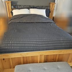 Queen Wood Bed Frame- Mattress  Box Spring Included 