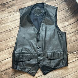 Vintage 100% Leather Vest Biker Black Motorcycle Gilet Pirate Western Retro 90’s