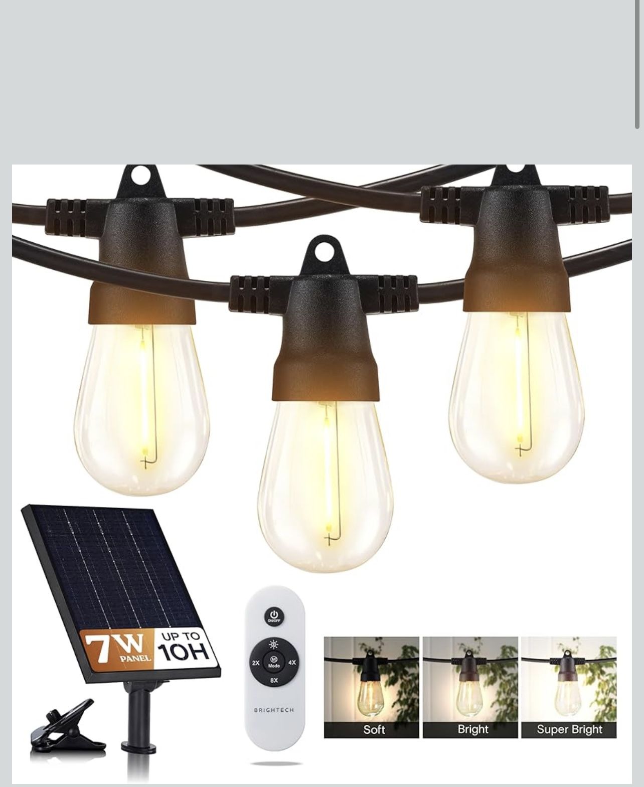Brightech Cadena de luces LED Ambience Pro de 104 (52 x 2) pies con energía solar para exteriores, luces de control remoto impermeables, 32 bombillas,