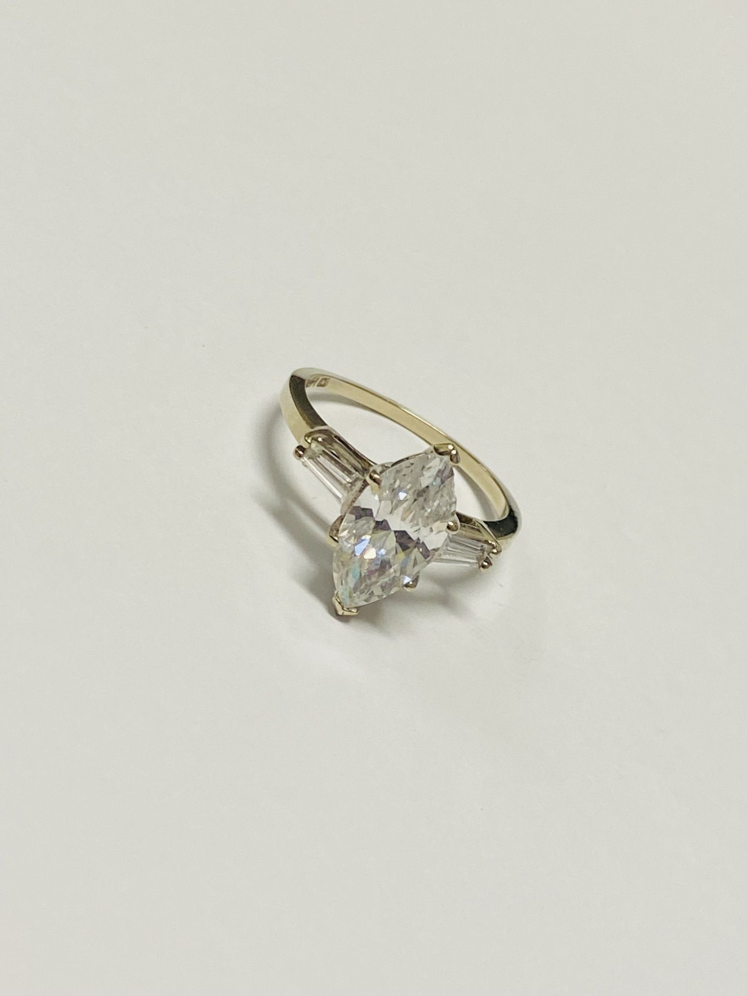 Beautiful 14K White Gold 3 Carat Marquise & Baguette Cut Cubic Zirconia Engagement Ring