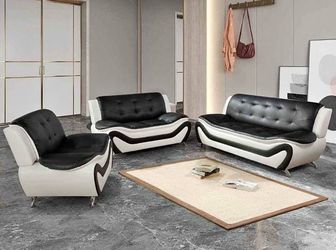 Modern style black and white  leather three piece couch set