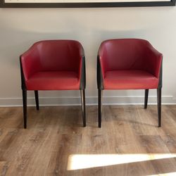 Two Red Leather Reception Chairs