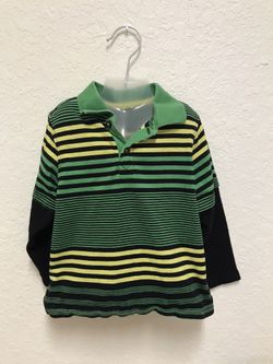 Boys 4T Green/Yellow/Black Long Sleeve Polo