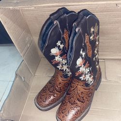 Botas Vaqueras De Niña 22 1/2, Diseńo Floral  