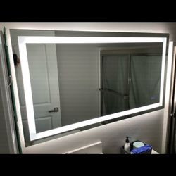 59x36 LED Bathroom Mirror. Defogger- Front Light And Backlight