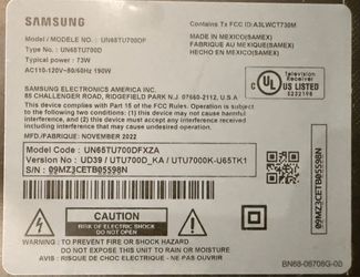 SAMSUNG UN65TU7000DF Parts - 65" 4K