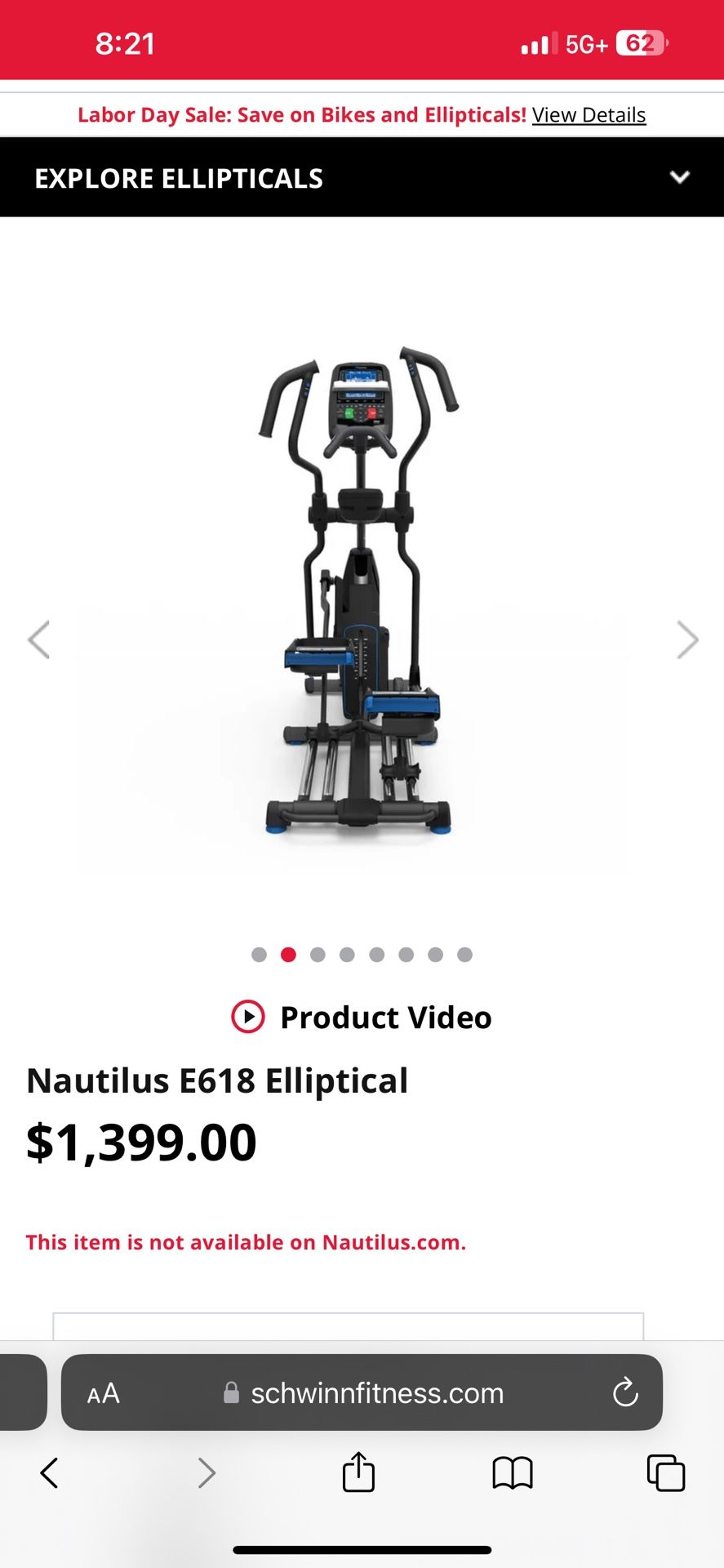 Nautilus Elliptical Model E618