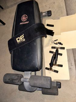 WORKOUT GEAR: FITNESS BENCH, WEIGHT BELT, PUSHUP STANDS. *Used 