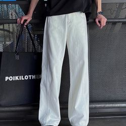 Straight-fit loose-fitting denim men's summer lightweight pure cotton breathable casual pants with American high street vibe style