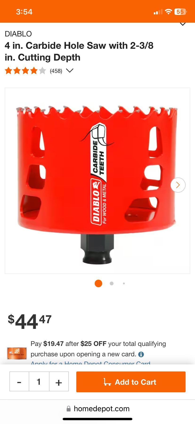 DIABLO 4 in. Carbide Hole Saw with 2-3/8 in. Cutting Depth