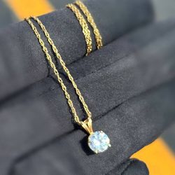 Vintage Jewelry 14k yellow gold white CZ stone 1.03CT necklace chain 18.00" 1.00mm width