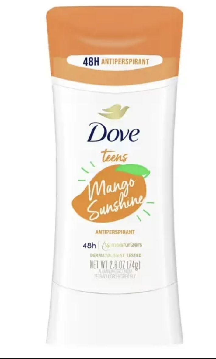 Dove Teens Long Lasting Women's Antiperspirant Deodorant Stick, Mango Sunshine, 2.6 oz