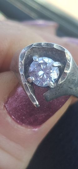 Sterling silver brutalist style with amethyst diamond ring