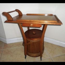 Antique George Bent Wood Sewing Table/Cart With Firkin