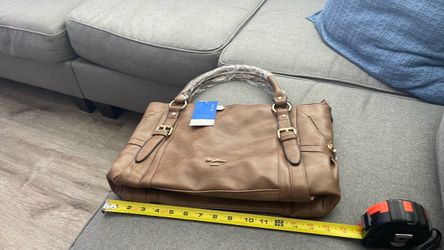 Brown Leather Satchel Handbag with Gold Hardware