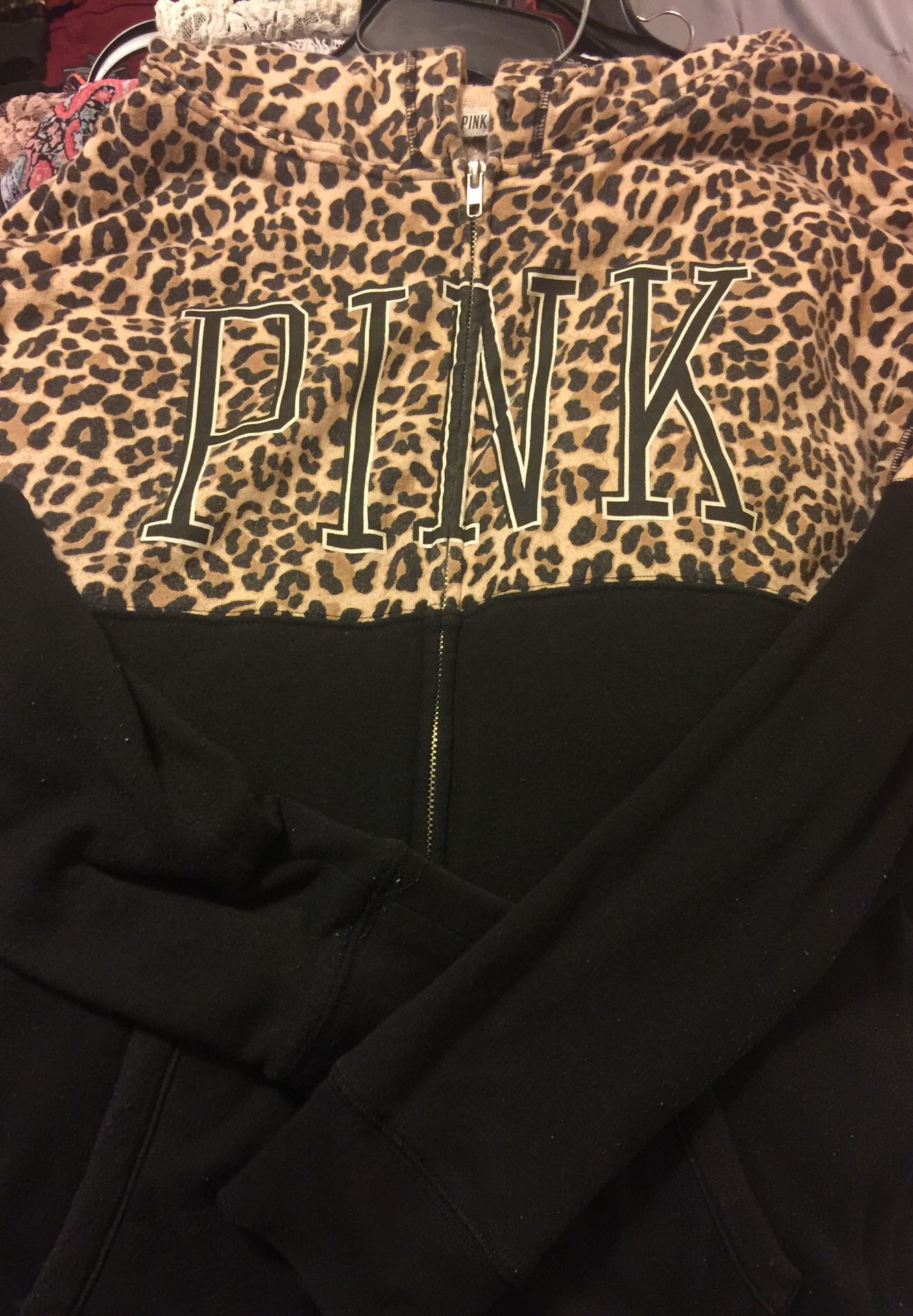 PINK Long-Sleeved Leopard Jacket with Hoodie size large