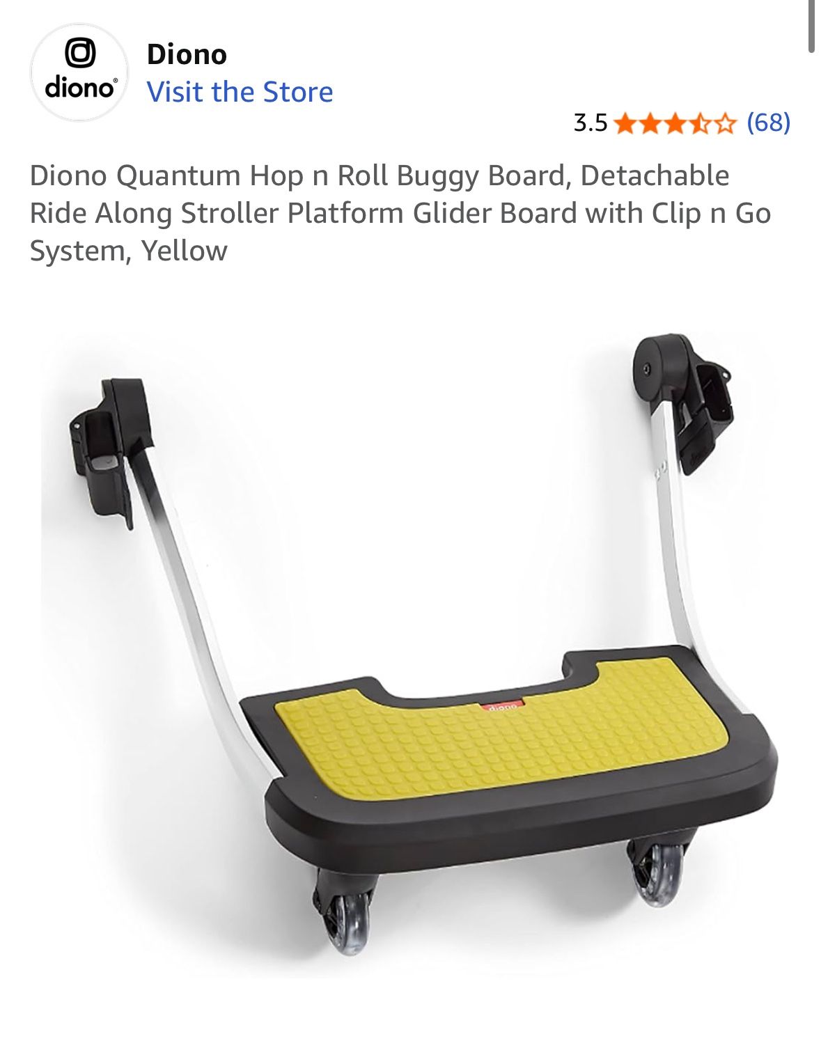 Diono Quantum Hop n Roll Buggy Board, Detachable Ride Along Stroller Platform Glider Board with Clip n Go System, Yellow