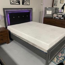 $45 Down Led Upholstery  Bedroom Set Queen/King Bed Dresser Nightstand Mirror Chest Option Lodanna