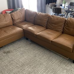 orange/brown leather couch