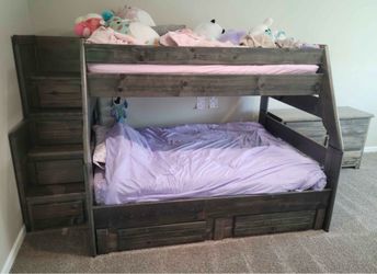 Wood bunk bed with drawers and stairs