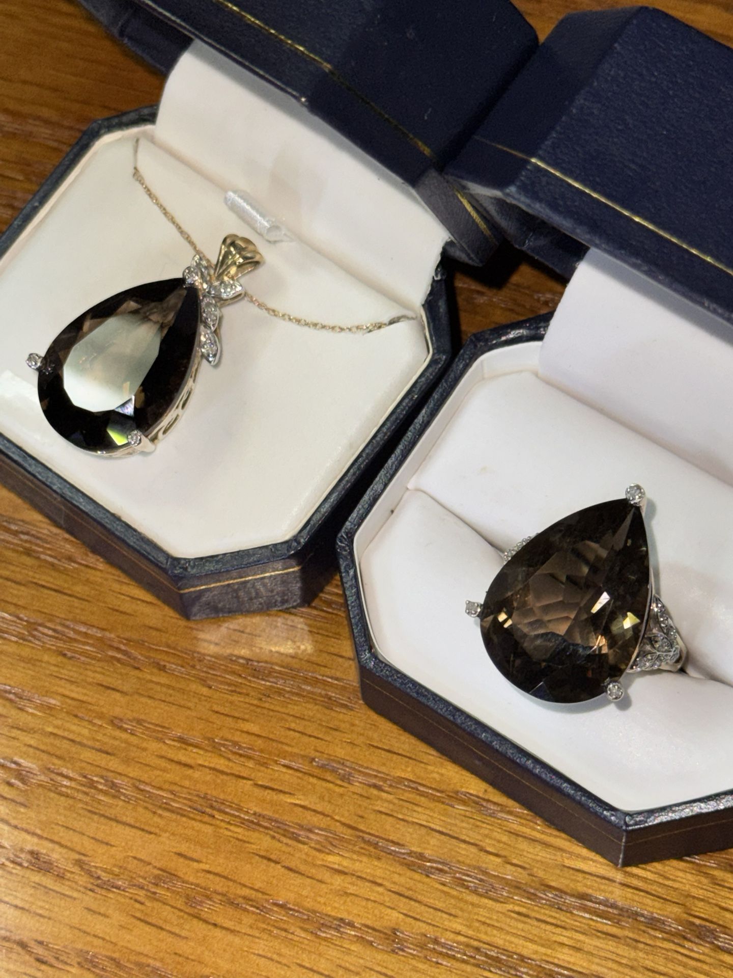 10k Necklace Pendant & Ring w/ Diamonds & 2 20cttw Smoky Quartz