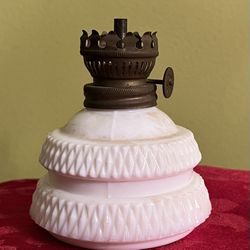 Vintage Miniature Diamond Pattern Milk Glass Oil Lamp Patio Lamp 3.75 Inches