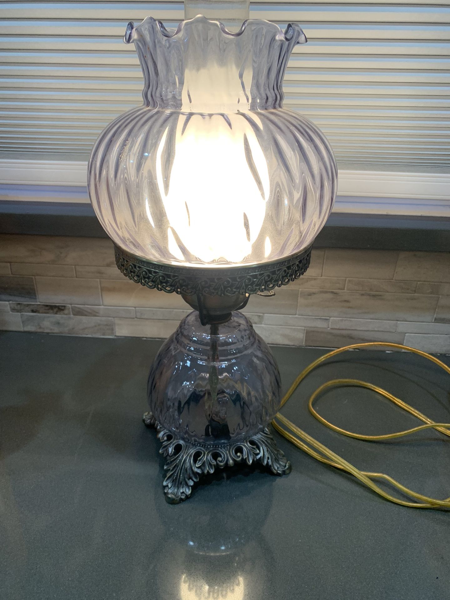 Light Blue Hurricane Lamp. 2 Way Switch.