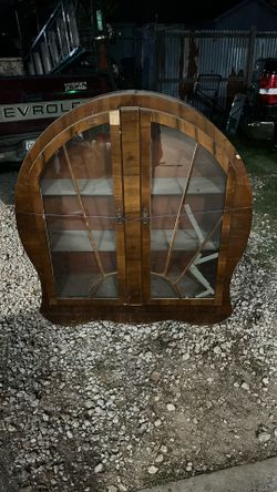 Antique Wood Frame Glass Storage Shelf