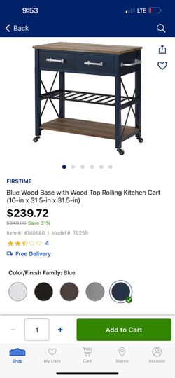  Wood Top Kitchen Cart