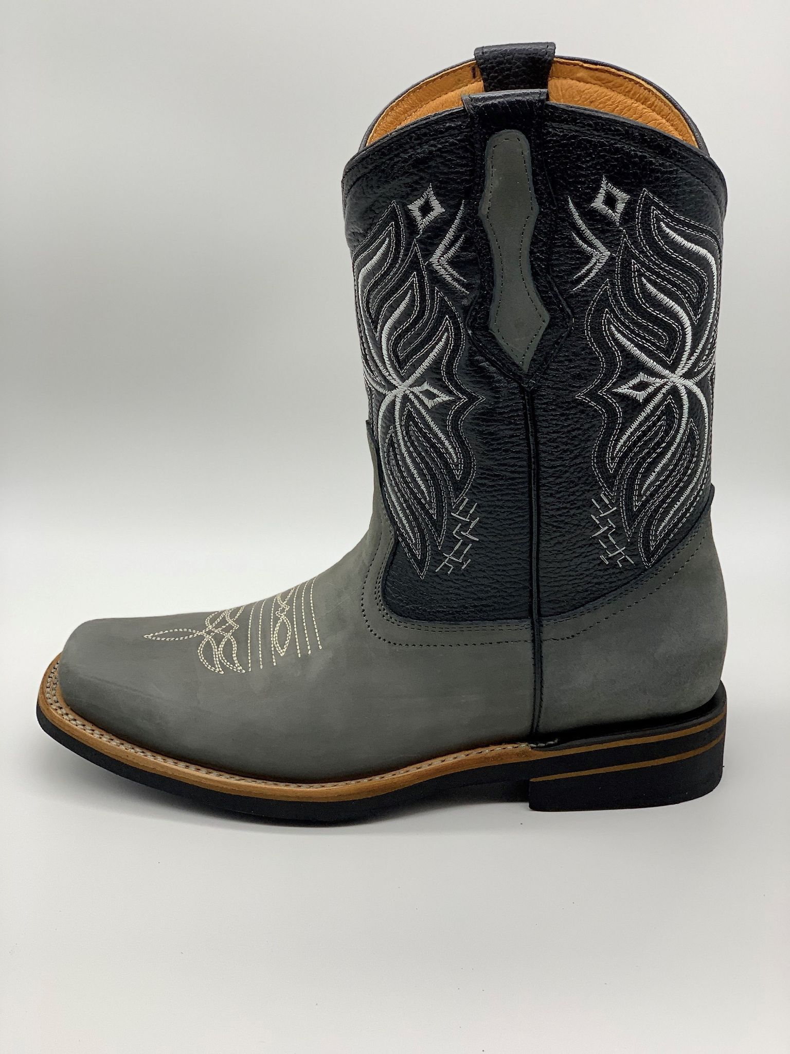 Western Gray Leather Square Toe Boot