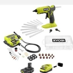 Ryobi 2-Tool Combo With Rotary Tool, Glue Gun, Battery and Charger PCL1205K1, NEW, Firm