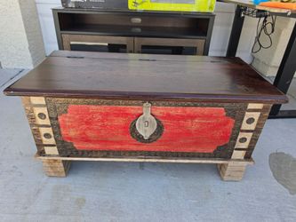 Vibrant Exotic Wood Storage Chest / Coffee Table – Moroccan Style