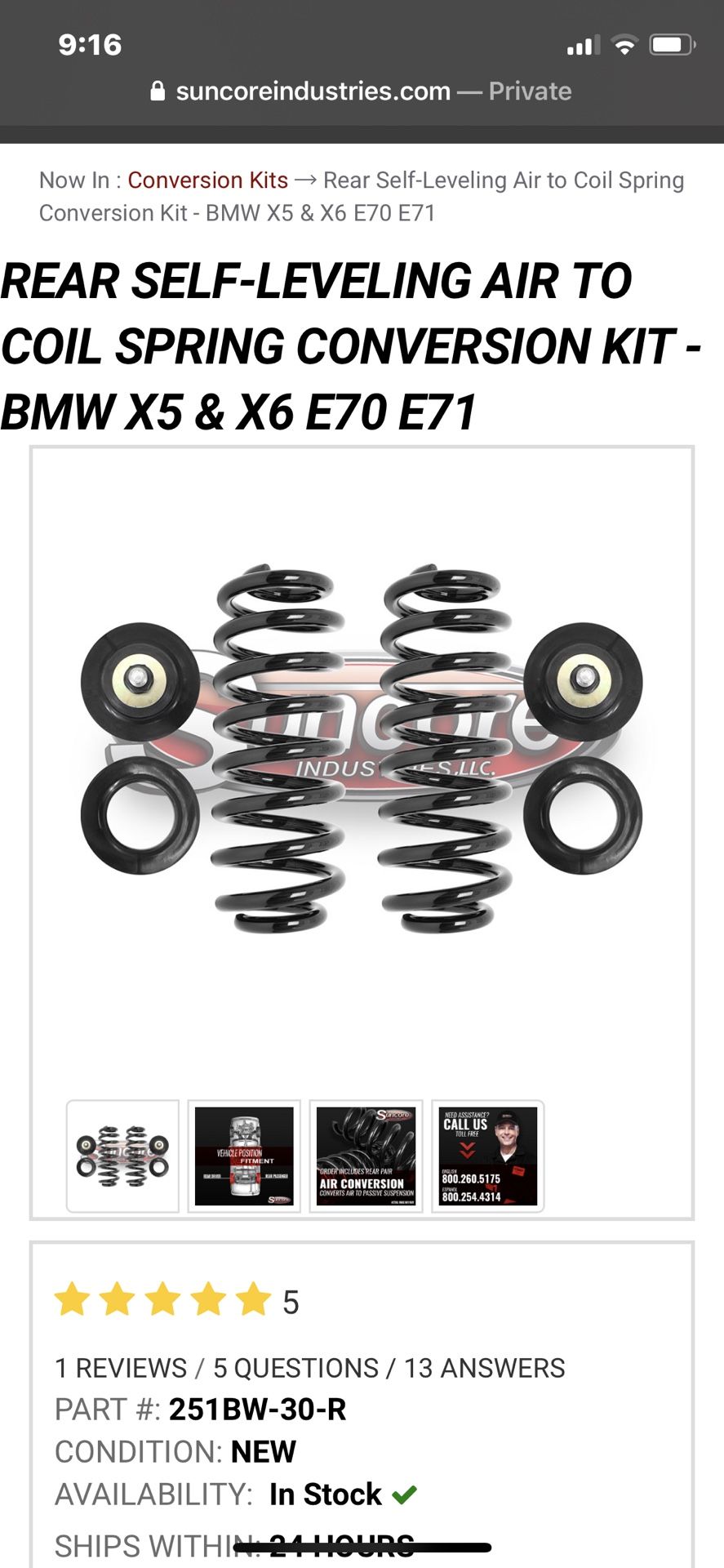 Suncor air to coil spring conversion kit for x5 and x6