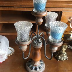 Candelabra, vintage. Wood And Black Wrought Iron