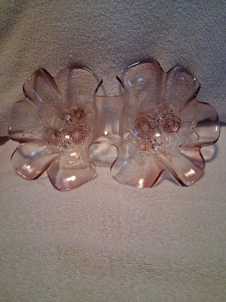 Mikasa Rosella Pink Glass Rose Floral Double Candy Dish